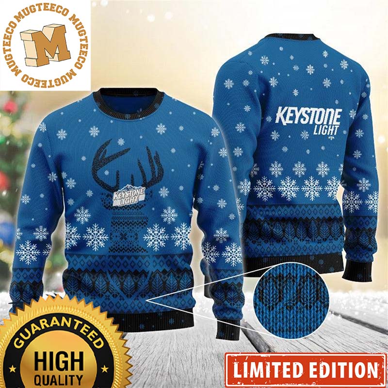 Keystone Light Reindeer Snowy Night Christmas Ugly Sweater