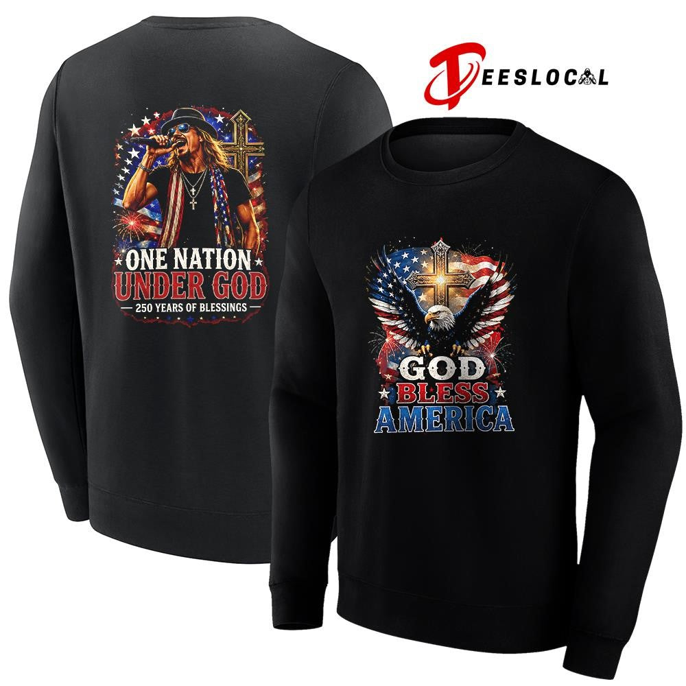 Kid Rock God bless America one nation under God 250 years of blessings graphic shirt