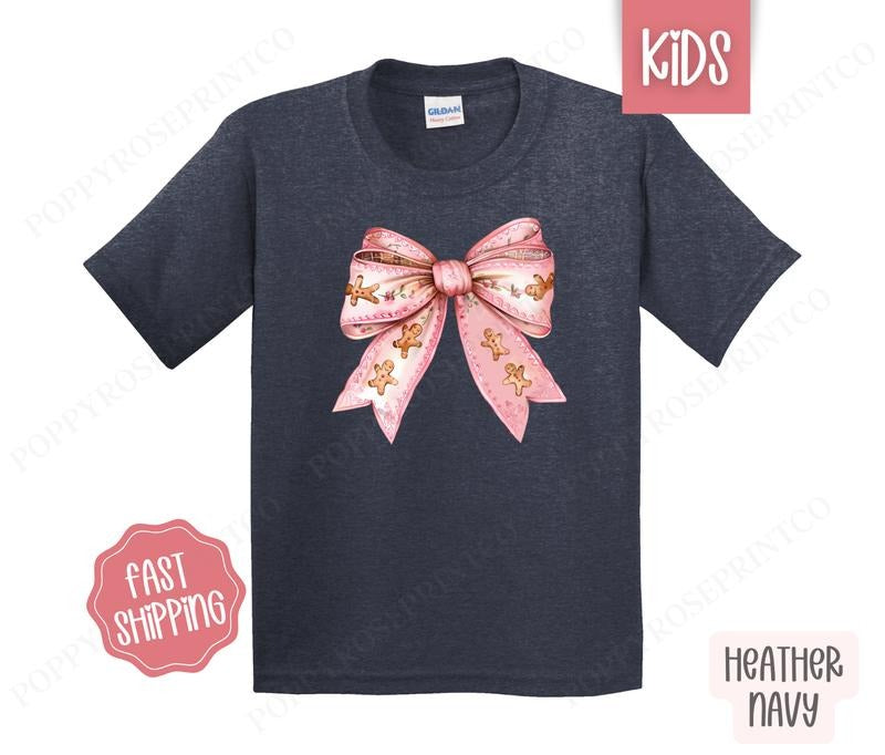Kids Christmas Shirt - Gingerbread Bow Children's Tshirt - Youth Holiday Tee Gildan Hoodie, Sweatshirt | CiraTrend.com