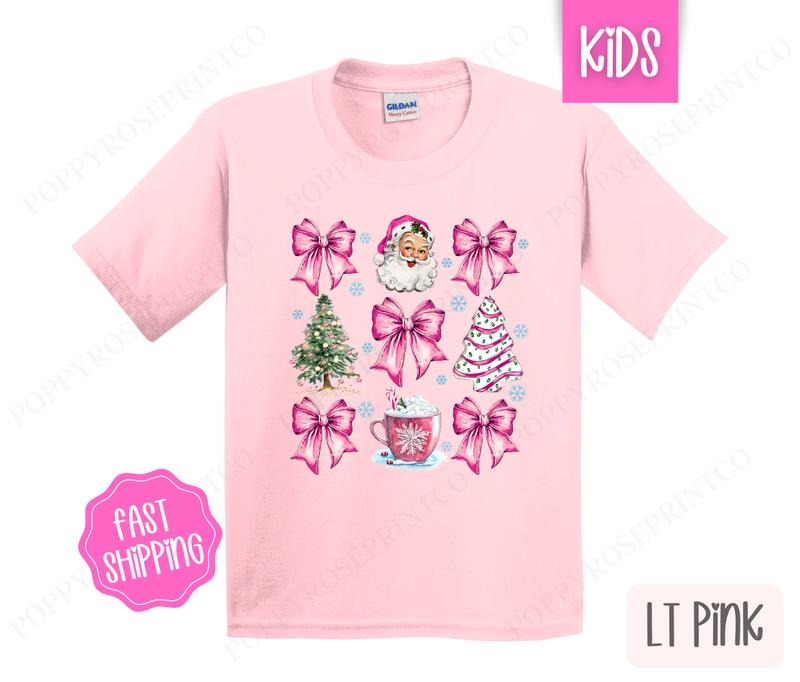 Kids Christmas Shirt - Pink Coquette Santa Children's Tshirt - Youth Holiday Tee Gildan Hoodie, Sweatshirt | CiraTrend.com