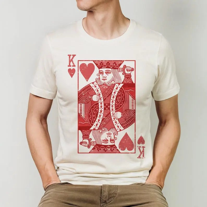King of Hearts Valentine Tshirt Gift for Him - Vintage Valentines Gift for Husband - Dad Gifts for Men