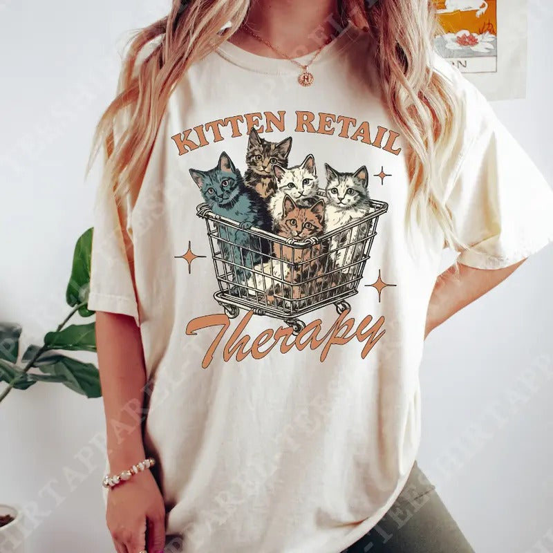 Kitten Retail Therapy Shirt, Funny Cat Shirt, Kitten Shirt, Cat Graphic Tee, Cat Mom Shirt, Kitten T shirt, Cat Lover...