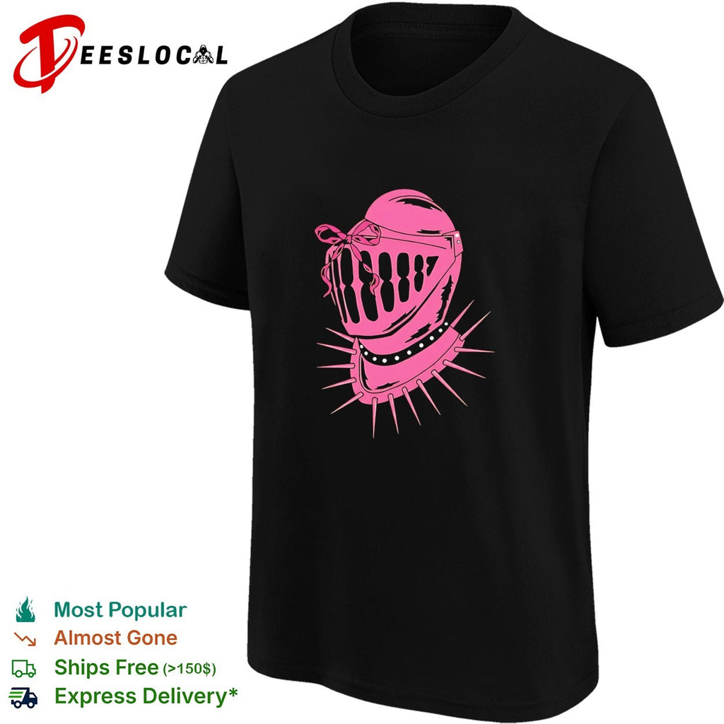 Knight helmet with Pink Bow and Spiked Choker shirt