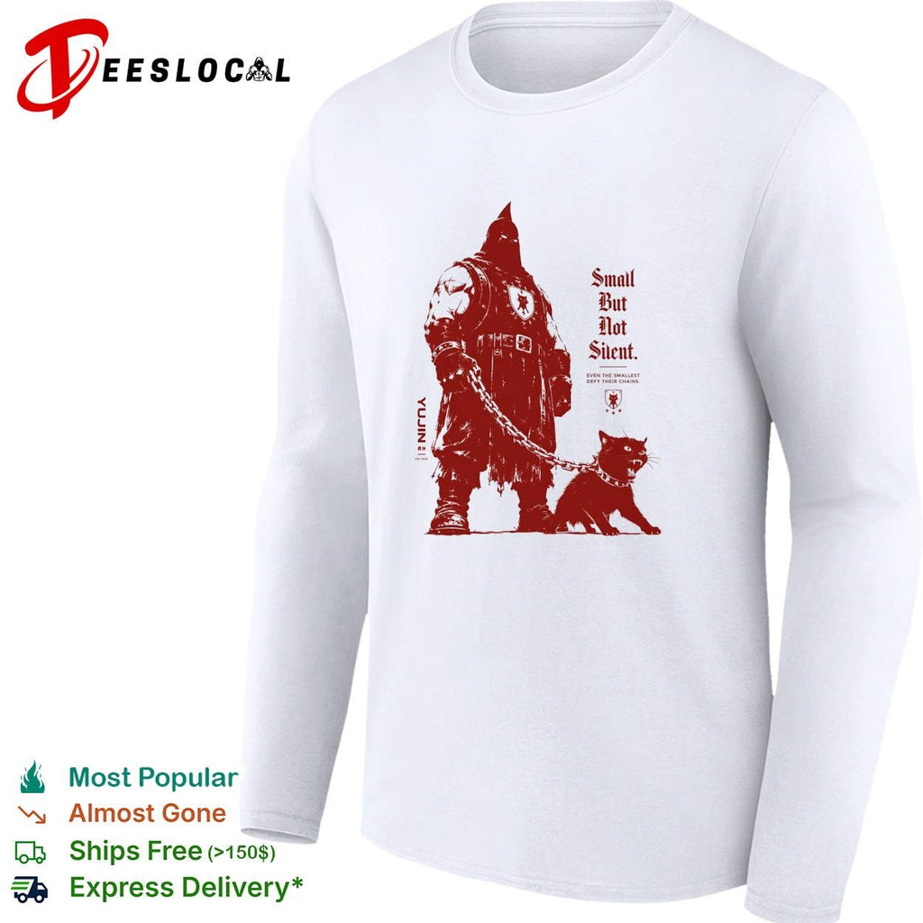 Knight walking black cat on chain small but not silent shirt