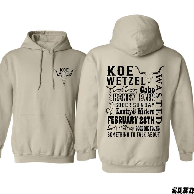 Koe Wetzel Hoodie - Iconic Artist Tribute Featuring Song Titles and Bold Graphics, Perfect for Fans of Country Rock, Cozy...