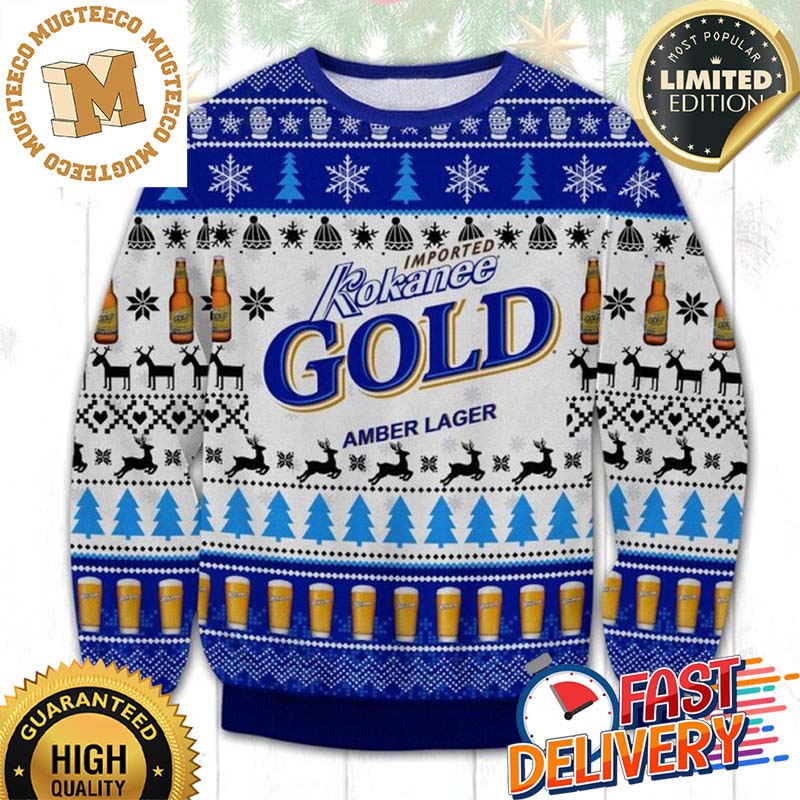 Kokanee Gold Amber Lager Ugly Christmas Sweater For Holiday 2023 Xmas Gifts
