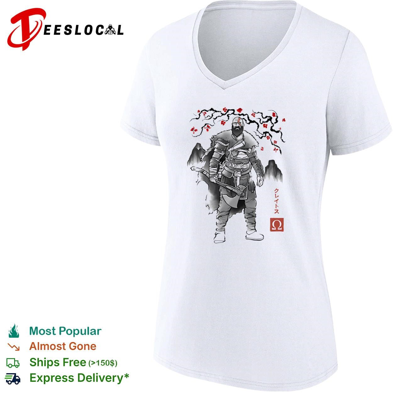 Kratos from God of War in Japanese sumi-e style shirt