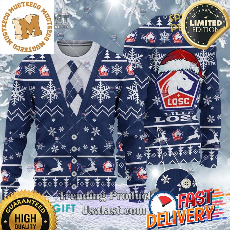 LOSC Lille Ligue 1 Cardigan Ugly Christmas Sweater For Holiday 2023 Xmas Gifts