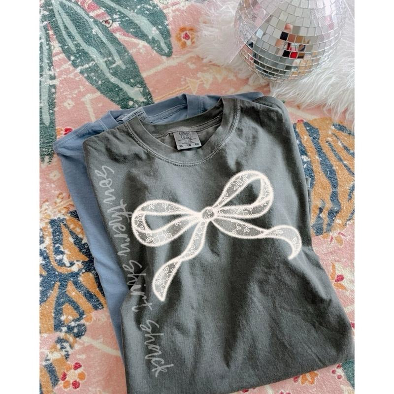 Lace Bow T shirt  | Girly Bow Shirt | Coquette | Pepper comfort colors T shirt Hoodie, Sweatshirt | CiraTrend.com