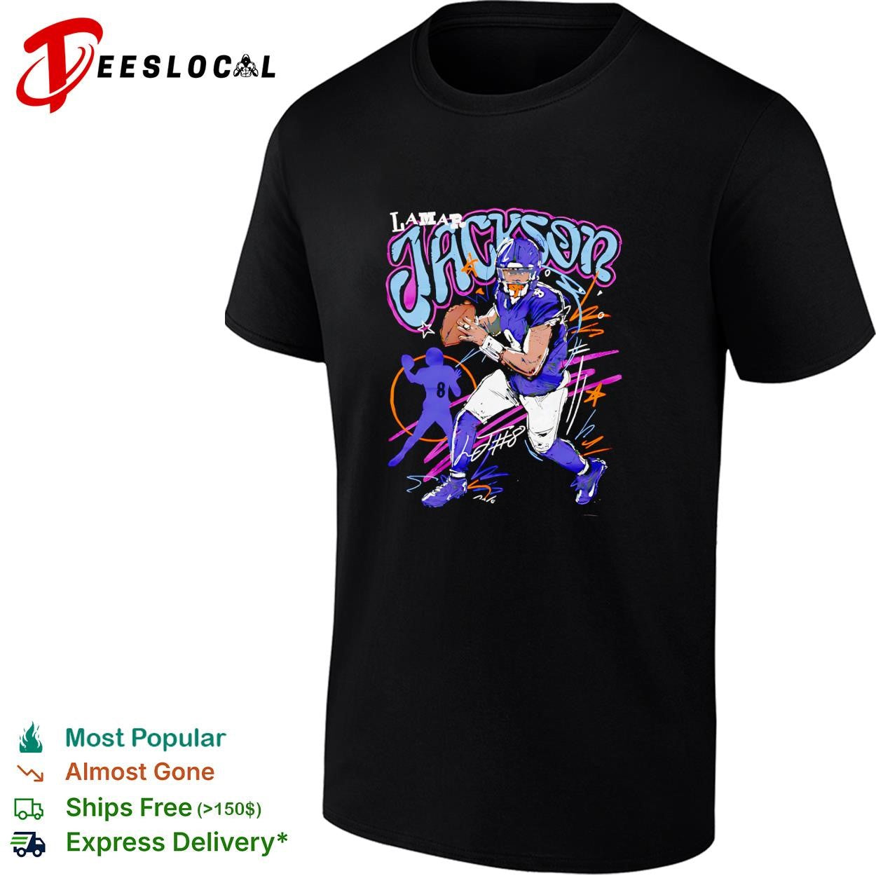 Lamar Jackson Baltimore Ravens graffiti style shirt