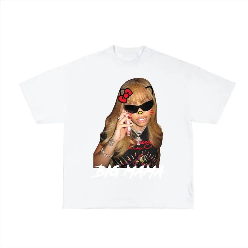 Lattoo Red Kitty Big Face Tee - Unique Rap Graphic Style Hoodie, Sweatshirt | CiraTrend.com