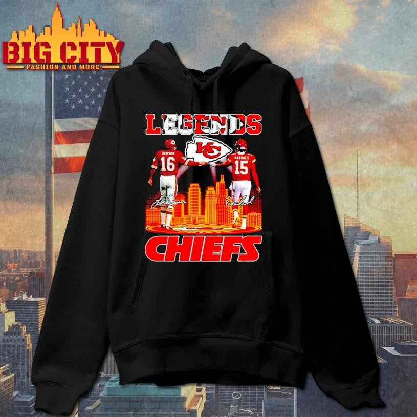 Len Dawson and Patrick Mahomes Kansas City Chiefs football legends signature shirt