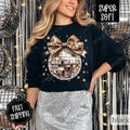 Leopard Disco Bow Sweatshirt, New Year's 2025 Crewneck, NYE Women's Sweater T-Shirts, Hoodie | CiraTrend.com