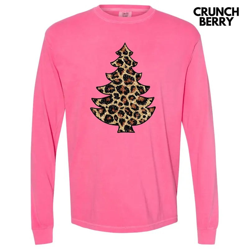 Leopard Tree FAKE GLITTER Long Sleeve Comfort Colors T-Shirt Hoodie, Sweatshirt | CiraTrend.com