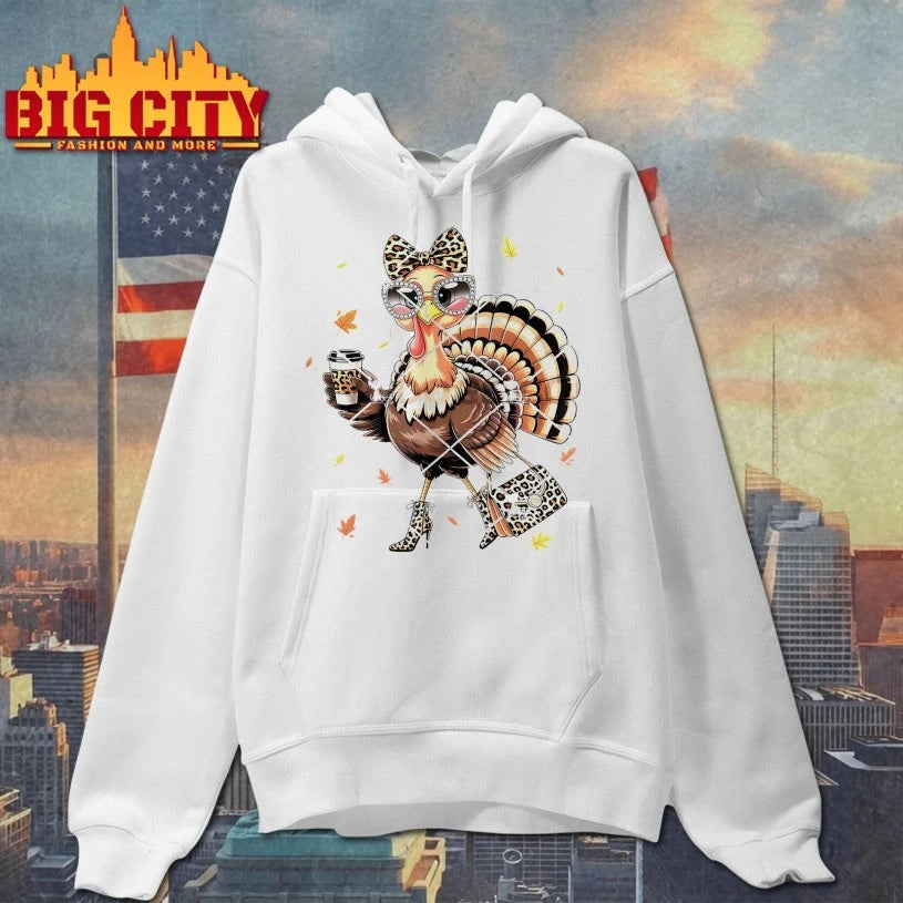 Leopard Turkey Drinking Coffee Thanksgiving Women shirt