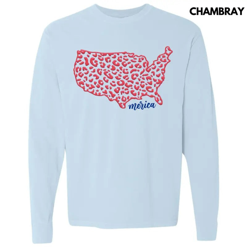 Leopard United States Puff Long Sleeve Comfort Colors T-Shirt Hoodie, Sweatshirt | CiraTrend.com