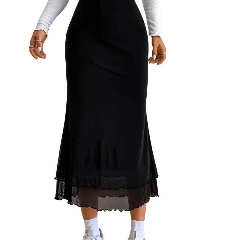 Lettuce Trim High Waist Mesh Fishtail Bodycon Long Skirt T-Shirts, Hoodie, Sweatshirt | CiraTrend.com