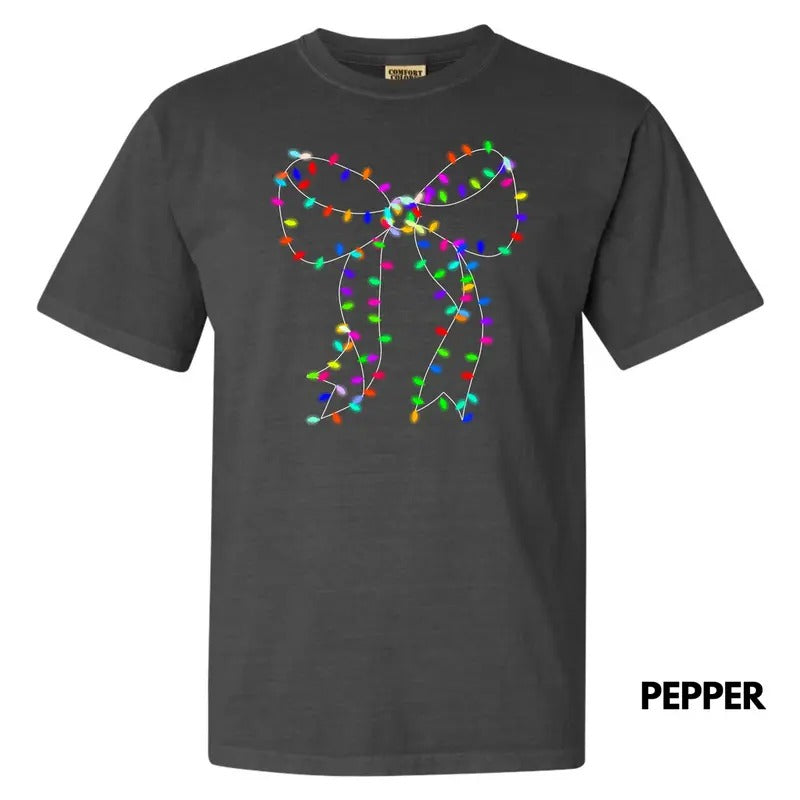 Lit Holiday Bulb Bow Comfort Colors T-Shirt 'NLB' Hoodie, Sweatshirt | CiraTrend.com