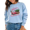 Little Red Truck Hauling Christmas Trees Sweatshirt | Festive Santa & Elves Holiday Graphic | Cozy Christmas Pullover |...