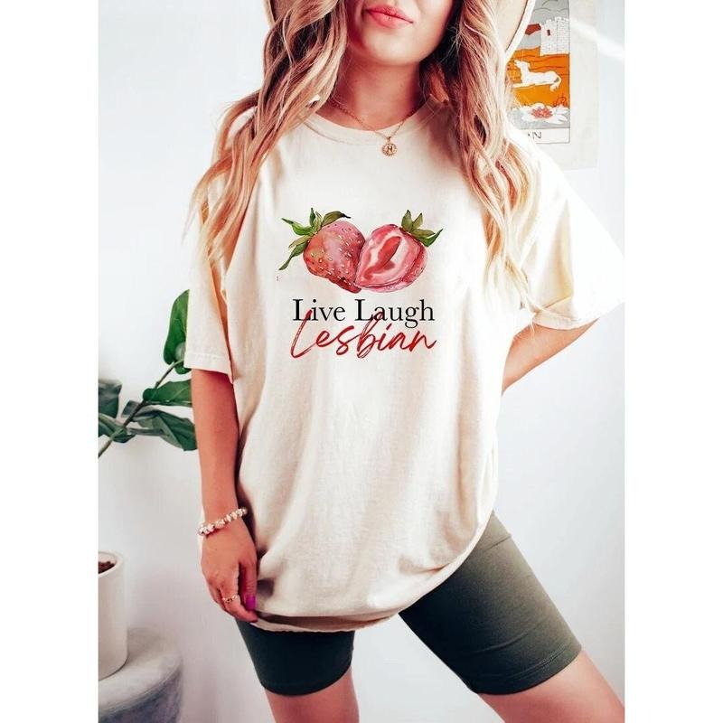 Live Laugh Lesbian shirt | lesbian shirt | strawberry cottagecore lesbian | fruity shirt | queer | femme lesbian | butch...