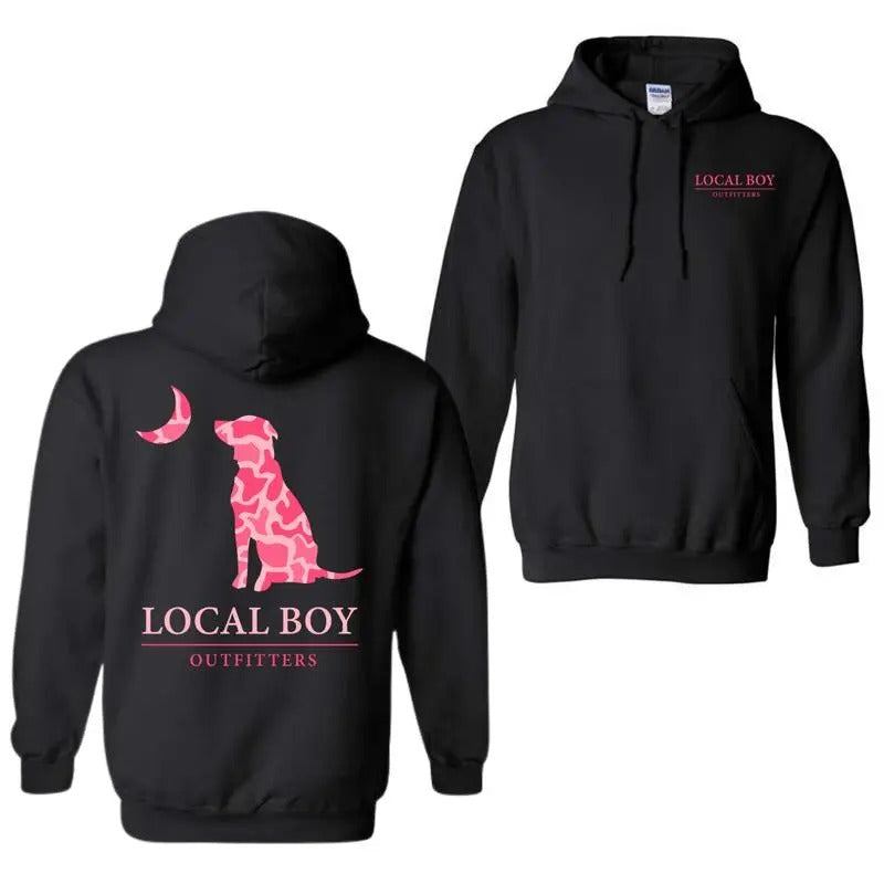Local Boy Outfitters Dog And Moon Pink Camo Hoodie, Hunting Dog Hoodie, Camo Hoodie, Perfect for Outdoor Lovers, Gift for...
