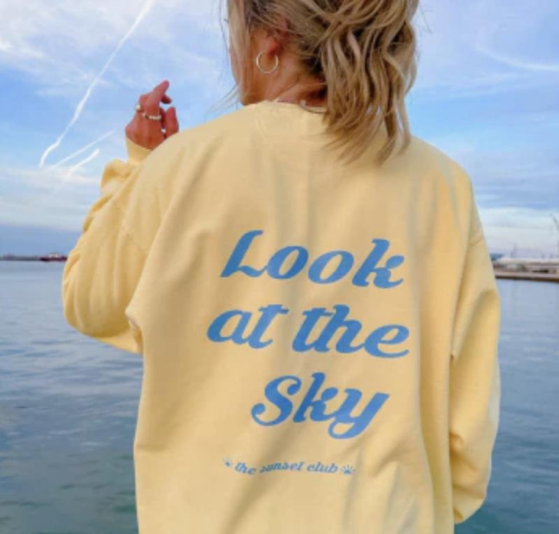 Look At the Sky Sweatshirt Unisex True to Size Cotton Casual Outerwear Piece Womenswear T-Shirts, Hoodie | CiraTrend.com