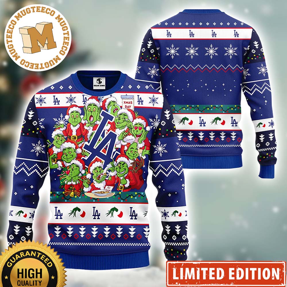 Los Angeles Dodgers 12 Grinch Funny Faces Happy Xmas Day Ugly Christmas Sweater