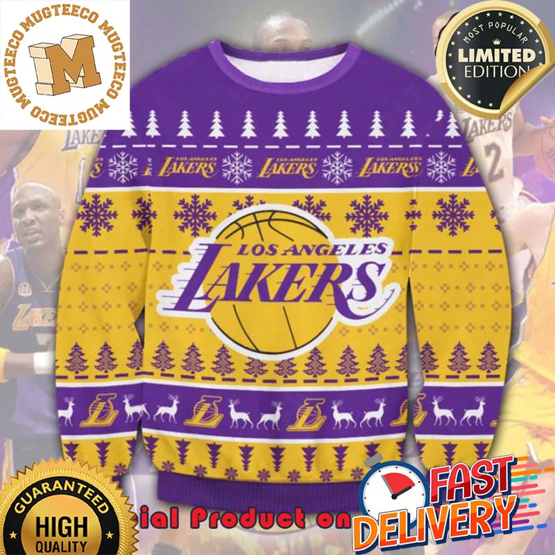 Los Angeles Lakers NBA Snowflakes Reindeer Ugly Christmas Sweater For Holiday 2023 Xmas Gifts