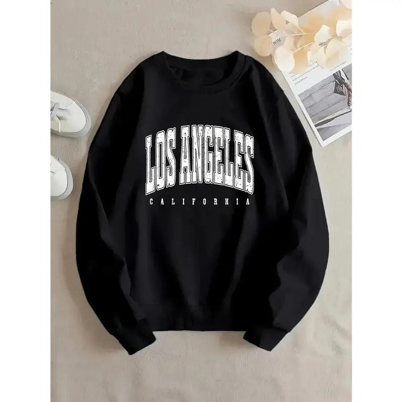 Los Angeles Print Pullover Sweatshirt, Casual Long Sleeve Crew Neck Sweatshirt T-Shirts, Hoodie | CiraTrend.com
