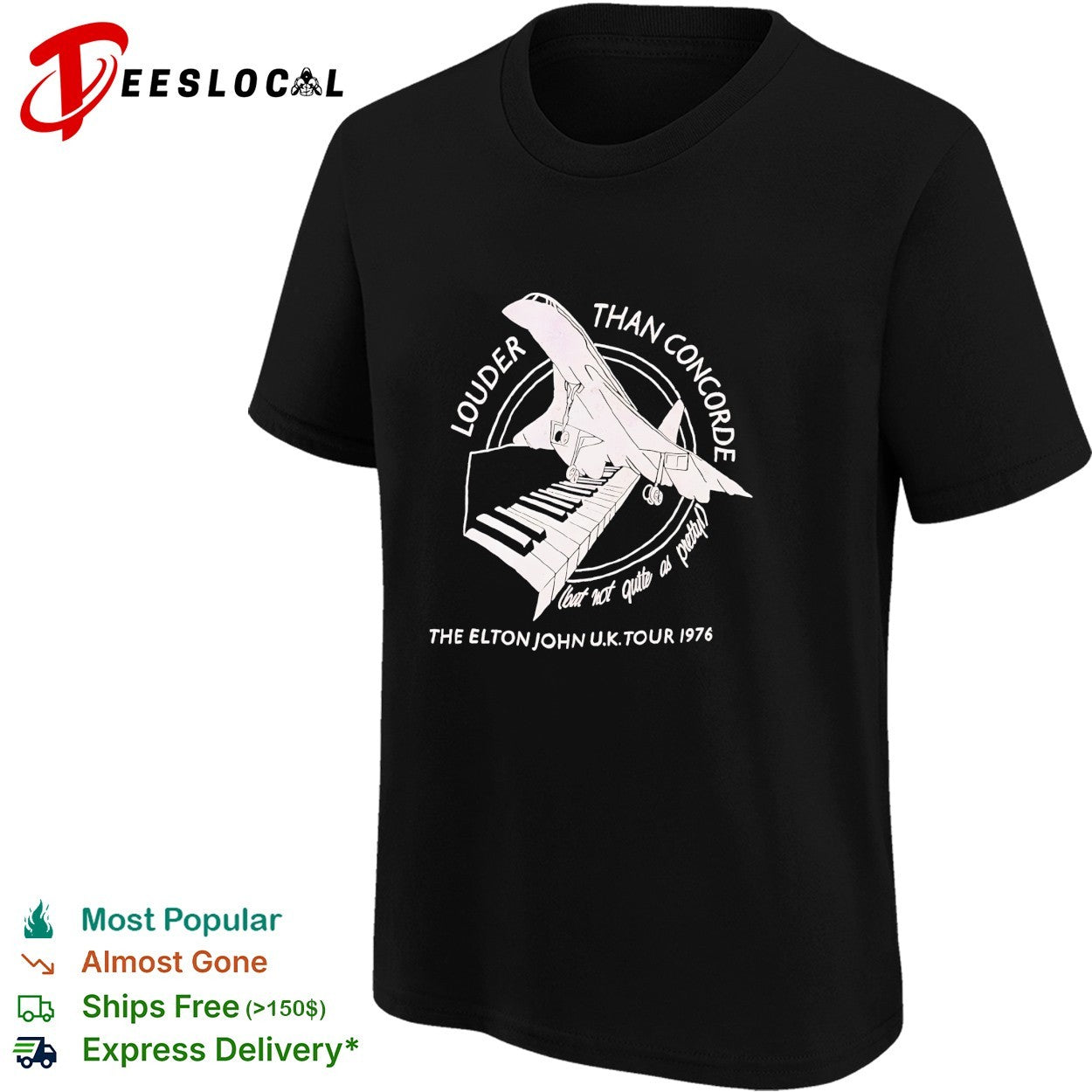 Louder than concorde Elton John UK tour 1976 poster shirt