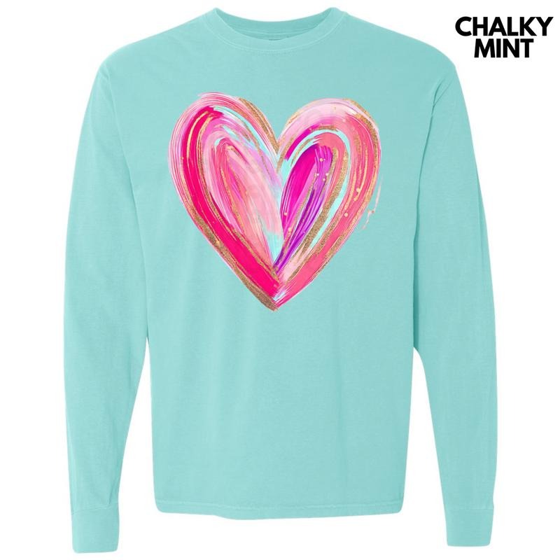 Love Brushstroke Heart Long Sleeve Comfort Colors T-Shirt Hoodie, Sweatshirt | CiraTrend.com