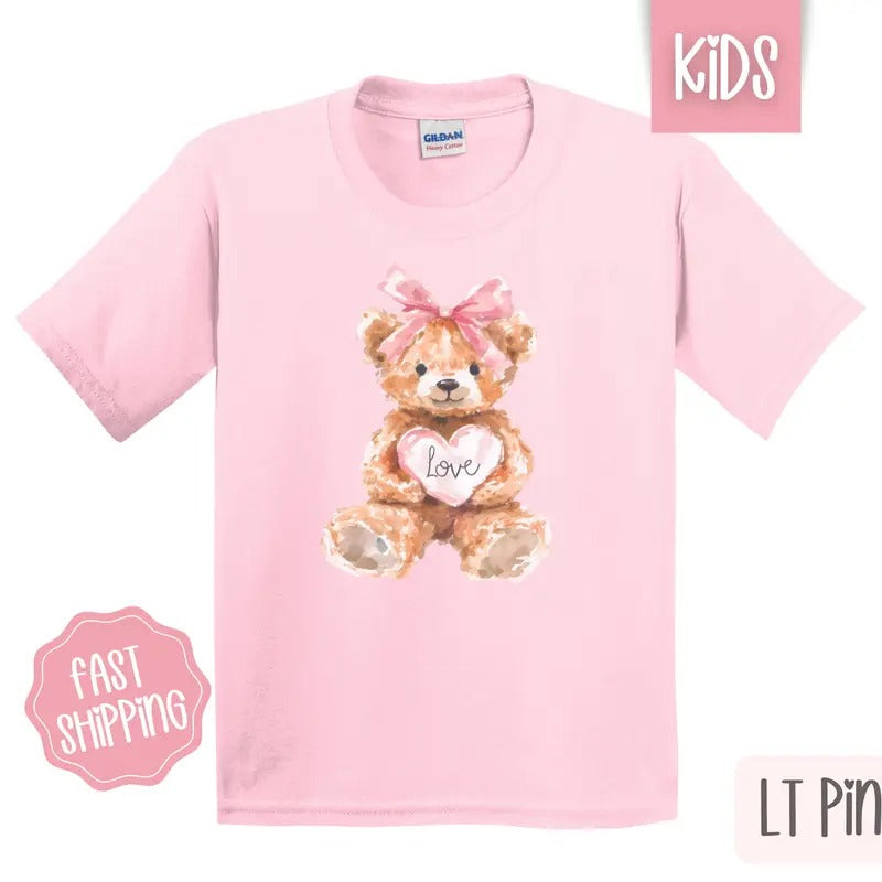Love Teddy Bear Kids Shirt - Valentine's Day Children's Tshirt - Cute Youth Tee Gildan Hoodie, Sweatshirt | CiraTrend.com