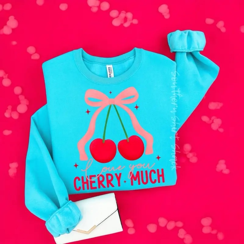Love you Cherry Much Valentines Day Sweatshirt ~ Scuba Blue T-Shirts, Hoodie | CiraTrend.com