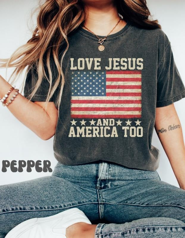 Loves Jesus and America Too T shirt, Spiritual WomenTee, Religions Tshirt, Gifts for Religious Friends Love like Jesus, I Love Jesus Shirt Hoodie, T-shirt and sweater