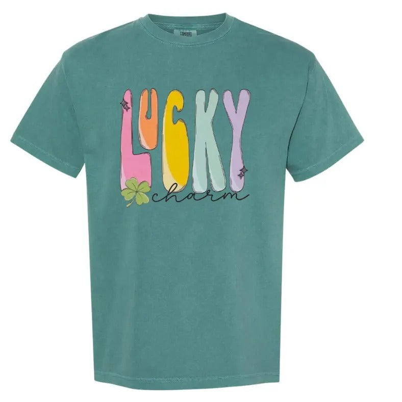 Lucky Charm Retro Comfort Colors T-Shirt -- EMERALD Hoodie, Sweatshirt | CiraTrend.com