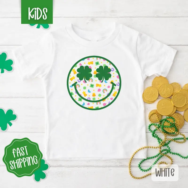 Lucky Charm Smiley St Patrick Kids Shirt - St Patrick's Day Children's Tshirt
