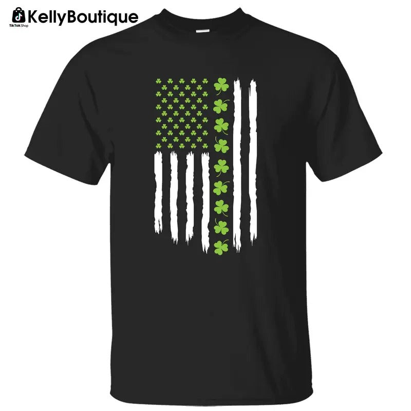 Lucky Clovers USA Flag Irish St Patrick's Day Graphic Printed Unisex Classic Cotton T-shirt Sweatshirt Hoodie | CiraTrend.com