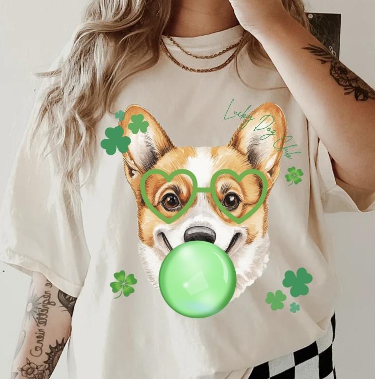 Lucky Dog Corgi Shirt ~ Unisex Apparel Relaxed Fit Printed In The USA Clothing Womenswear Casual Comfort Cotton Top...