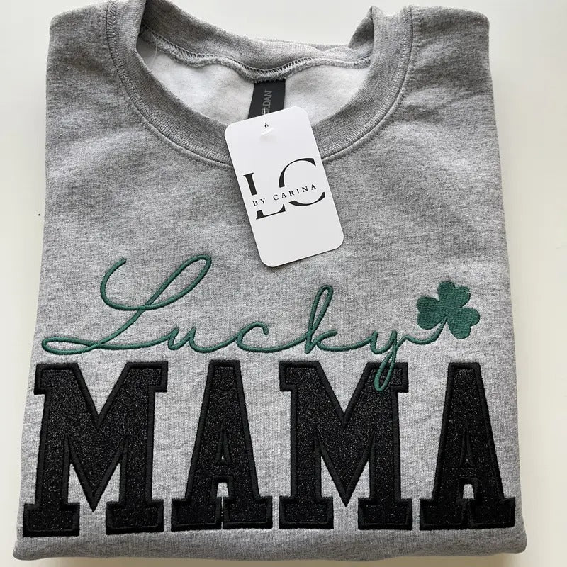 Lucky Mama St. Patrick’s Day Embroidered Sweatshirt - Festive & Stylish for Moms T-Shirts, Hoodie | CiraTrend.com