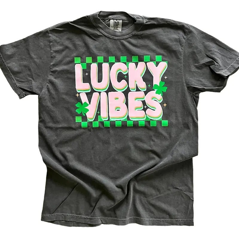 Lucky Vibes on COMFORT COLORS tee - St Patricks Day Tee Hoodie, Sweatshirt | CiraTrend.com