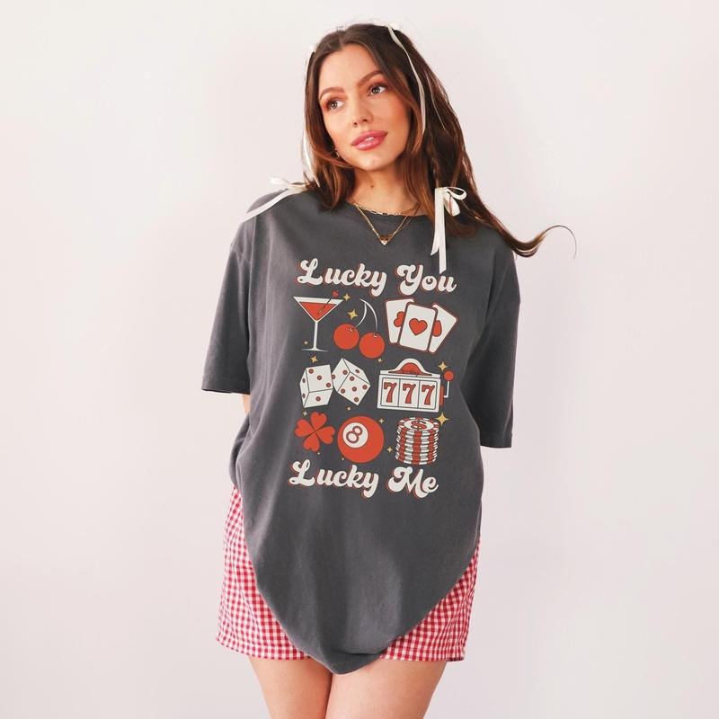 Lucky You Lucky Me T-Shirt, Cool 90s Trendy Graphic Tee, Casino, Charms, Cherry Art, 8 Ball, Las Vegas, Terriblay Hoodie,...