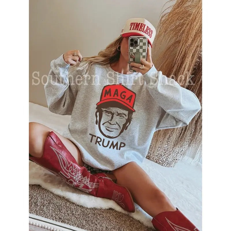 MAGA Trump Sweatshirt | Ash Gray Sweatshirt T-Shirts, Hoodie | CiraTrend.com