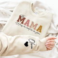 MAMA I Wear My Heart On My Sleeve Mothers Day Sweatshirt, Custom Mama Sweatshirt With Kids Name on Sleeve Hoodie and...
