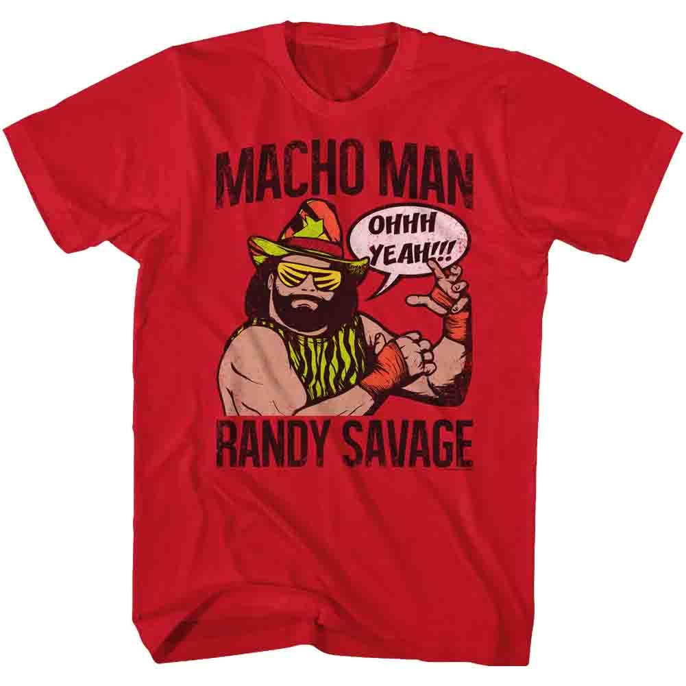 Macho Man Mens S/S T-Shirt - Oooh Yeah - Solid Red Hoodie, Sweatshirt | CiraTrend.com