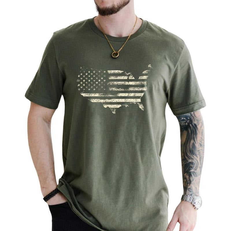 MAPTEES Vintage America Flag Graphic Tee, Retro America Pride T-shirt For Men, Vintage Patriot Shirt, 4th Of July Men...
