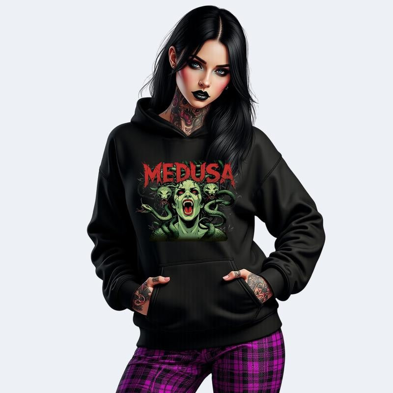 MEDUSA Statement Piece Crewneck Sweatshirt T Shirt or Hoodie Grunge Aesthetic Pullover Casual Comfort Skulls Retro...
