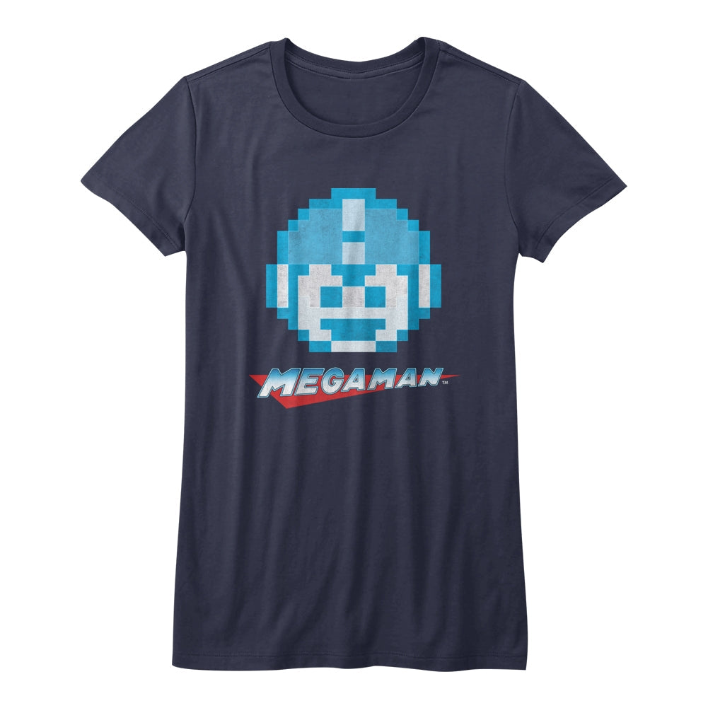 Mega Man Girls Juniors S/S T-Shirt - Megaface - Solid Navy Hoodie, Sweatshirt | CiraTrend.com