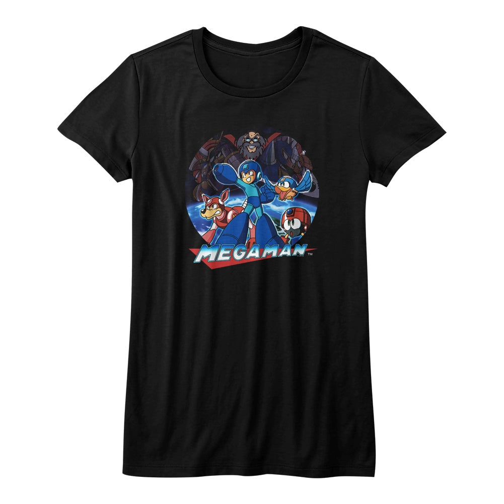 Mega Man Girls Juniors S/S T-Shirt - Megaman Collage - Solid Black Hoodie, Sweatshirt | CiraTrend.com