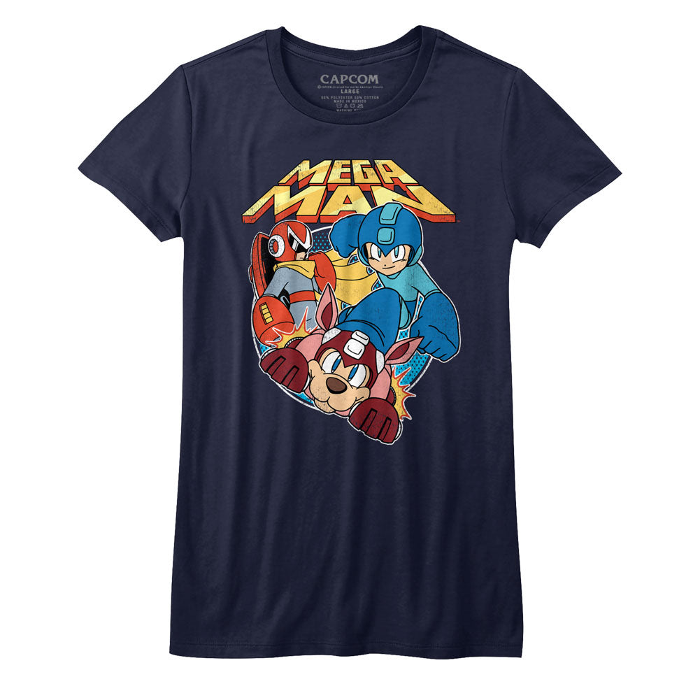 Mega Man Girls Juniors S/S T-Shirt - Flat Colors - Solid Navy Hoodie, Sweatshirt | CiraTrend.com