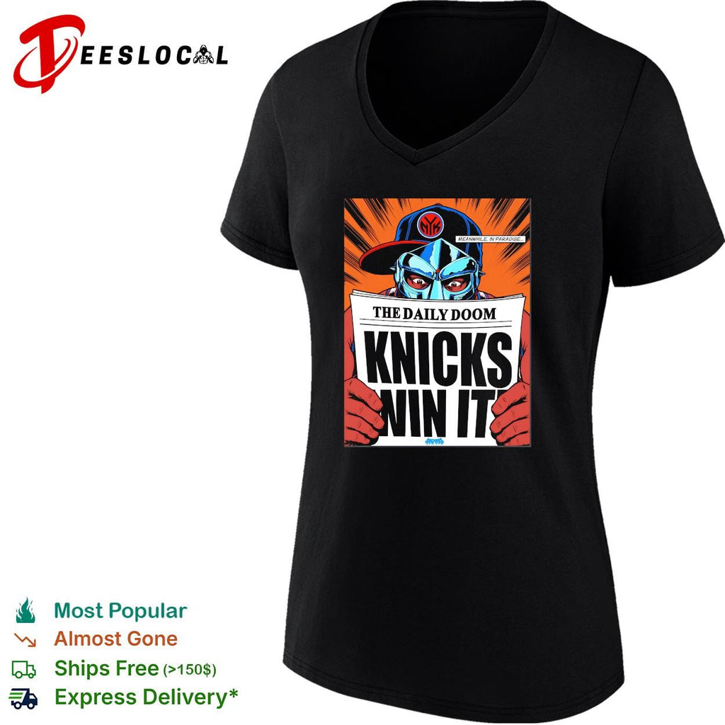 MF Doom reading newspaper the daily doom Knicks win it shirt
